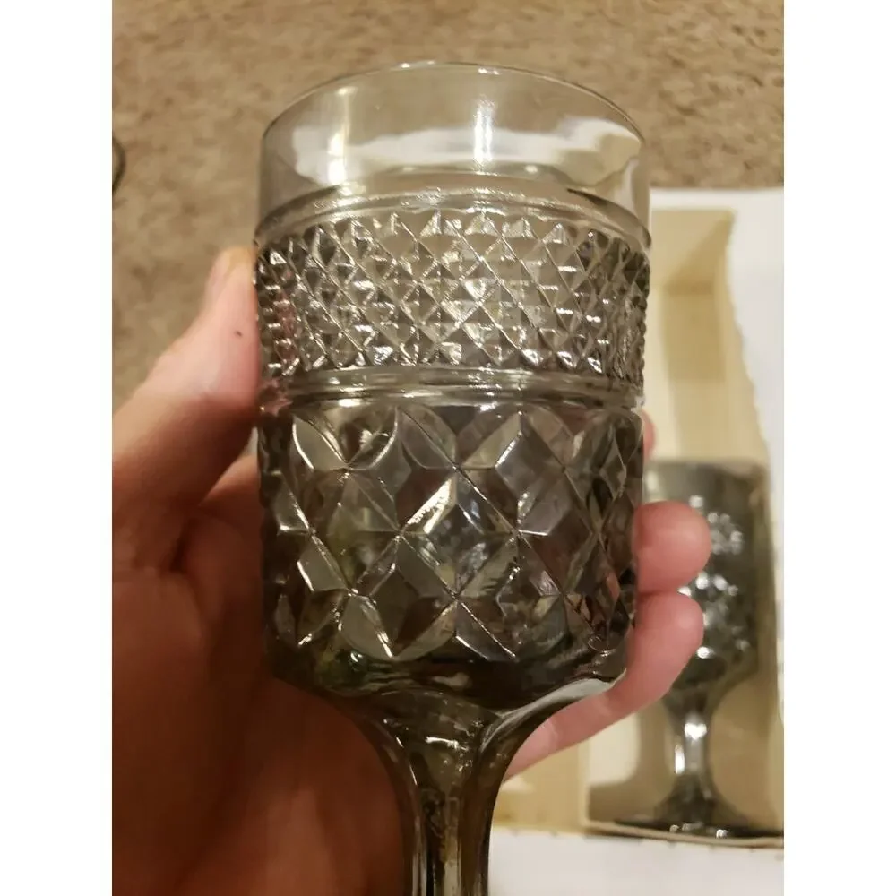 5 Vintage Anchor Hocking Wexford Pattern Cordial Glasses Wine Mist Smoke Color